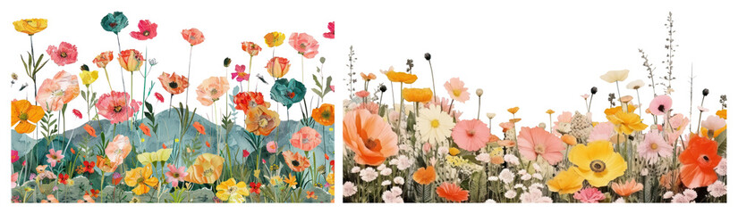 Fototapeta premium PNG Vibrant floral garden illustration, element set on transparent background