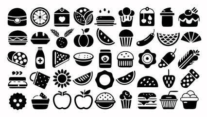 Stylized Pack Of Black And White Food Icons