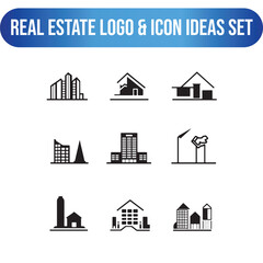 real estate vector , flat black and white icons and logo , ui illustration