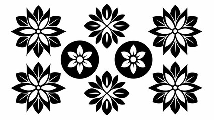 Twelve Black And White Floral Icons Delicately Designed