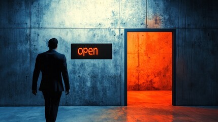 Obraz premium Businessman Entering Open Doorway
