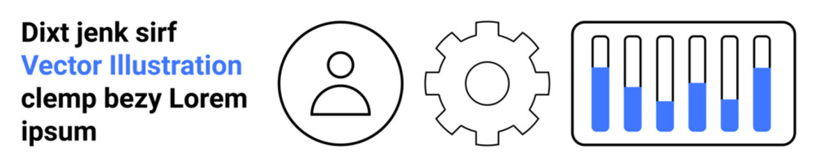 User icon, gear, and progress bar layout blend practicality and style. Ideal for technology, data, teamwork, analytics, personalization, system design and simple landing page
