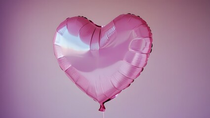Glossy Pink Heart Balloon on Pastel Background