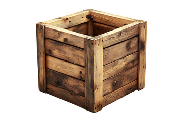 Empty wooden wood crate box isolated on a transparent background