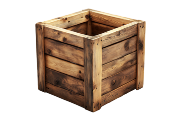 Empty wooden wood crate box isolated on a transparent background