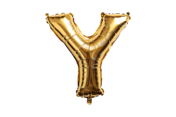 English Letter Y made with gold foil balloon isolated on a transparent background