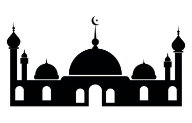 Islamic Mosque Silhouette Vector – Black Masjid Design for Ramadan Kareem, Eid Mubarak, and Muslim Festivals