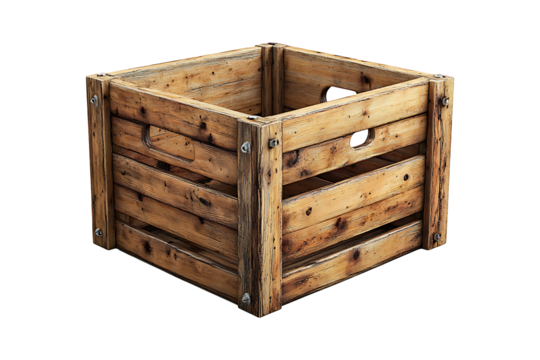 Empty wooden crate isolated on a transparent background