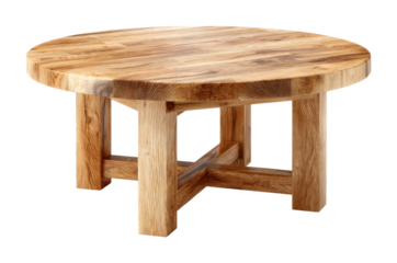 Elegant round wooden coffee table design for modern living room rustic home interior style isolated on transparent background