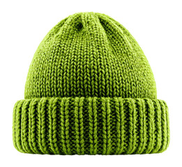 Knitted green beanie hat for winter fashion high-quality product isolated on transparent background