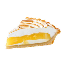 lemon meringue pie slice, A slice of lemon meringue pie with golden crust and fluffy topping, isolated on transparent background