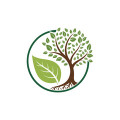 Obraz premium leaf tree with circle shape logo design. simple creative forest nature symbol vector concept Illustration vector graphic of abstract life root on white background vector logo design template