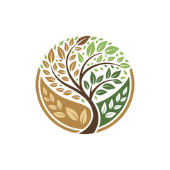 leaf tree with circle shape logo design. simple creative forest nature symbol vector concept Illustration vector graphic of abstract life root on white background vector logo design template