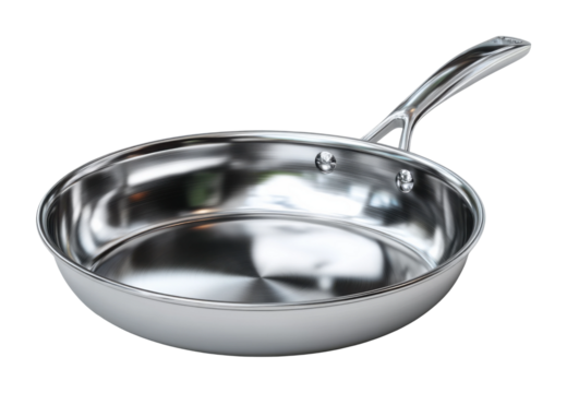 Cooking essentials stainless steel frying pan in kitchen environment for everyday use isolated on transparent background
