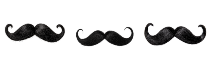 Set of Vintage style curled mustache on transparent png background. Ai generated