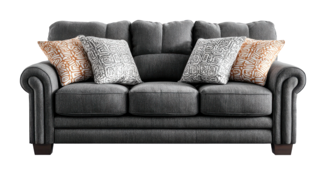 Cozy living room sofa arrangement modern home furniture front view comfort design isolated on transparent background