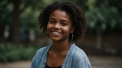 Fototapeta premium a black beautiful smart girl smiing with shyness