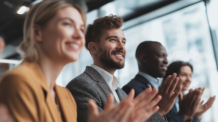 Obraz premium Diverse Team Applauding Success Collaboration Teamwork Business