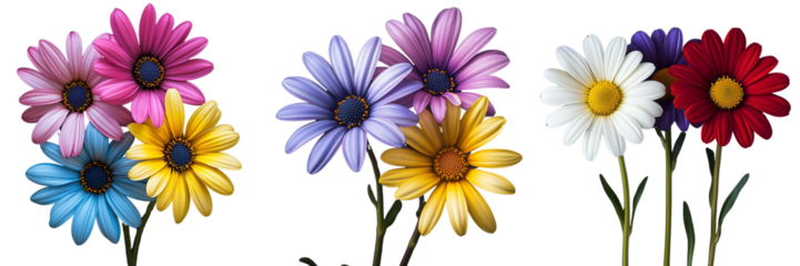 Set of Natural blooming flowers in assorted colors with dark tones, sharply on transparent png background. Ai generated