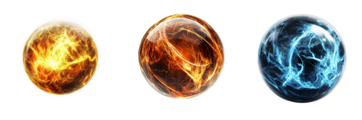 Set of Real photo of a hand-blown glass globe with a lightning bolt inside, crisp on transparent png background. Ai generated