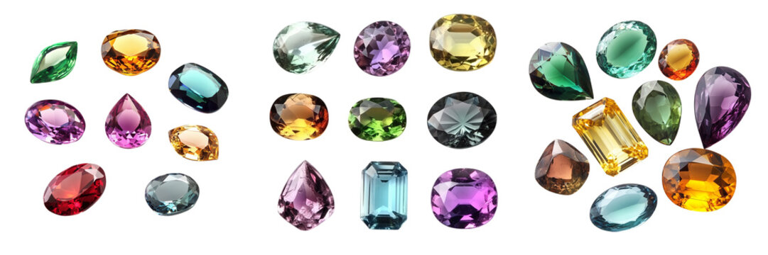 Set of Real photo of a Mozambique light green tourmaline gemstone, 3A grade, oval shape 4x6 mm, photographed on transparent png background. Ai generated