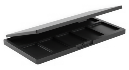 Black five compartment makeup palette isolated on transparent background