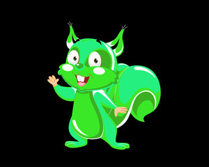 Fototapeta premium Cartoon Green Squirrel Waving – Cute Forest Animal Character