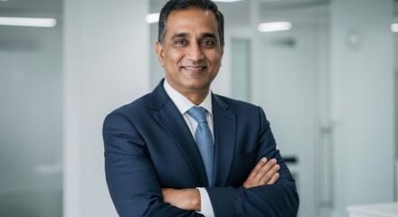 Fototapeta premium Professional businessman in office setting with confident smile