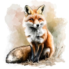 Obraz premium Detailed illustration of a red fox in a sitting posture.