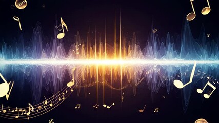 Stylized Musical Notes and Abstract Instruments Animation in Vibrant Colors Representing Dynamic Sound Waves