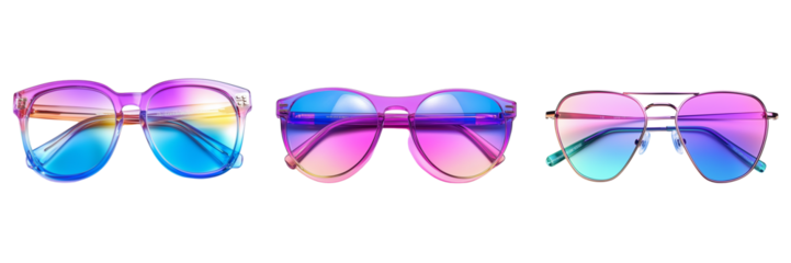 Set of Fashionable sunglasses with gradient tint lenses on transparent png background. Ai generated