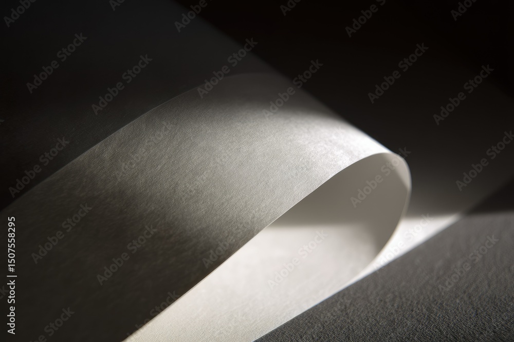 Aufkleber curved paper texture: abstract close-up of a curved sheet of white paper, dramatically lit to highli