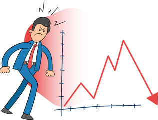 The man is very worried that the graph is sharply going down