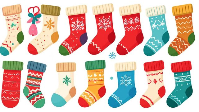 Colorful Christmas Stockings Illustration Set for Festive Holiday Projects and Designs