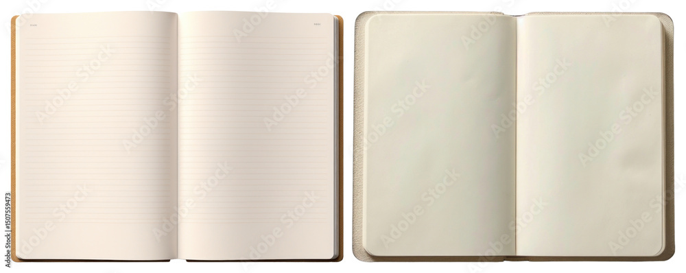 Poster png open blank lined notebook pages, element set on transparent background