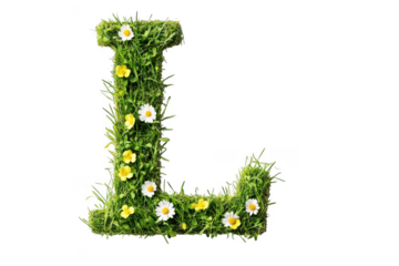 Letter l made of grass and flowers isolated on transparent background