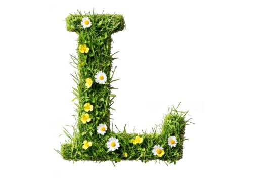 Letter l made of grass and flowers isolated on transparent background