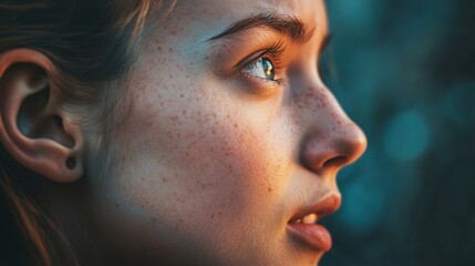 Close-up Profile of a Young Woman