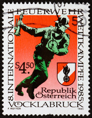 Postage stamp Austria 1985 Fireman, International Competition of Fire Brigades, Vocklabruck