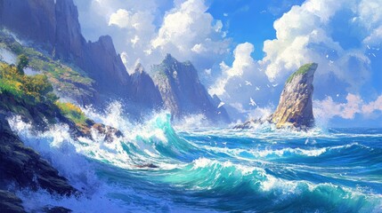 Coastal scenery, vibrant waves