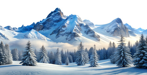 winter mountain landscape with snow isolated on white background.PNG Transparent file type with high definition picture quality available.