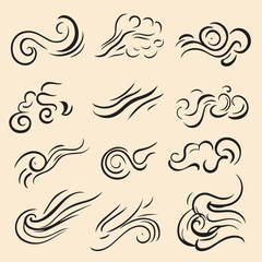 Fototapeta premium Vector illustration set of doodle wind motion