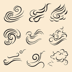 Vector illustration set of doodle wind motion