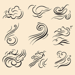 Vector illustration set of doodle wind motion