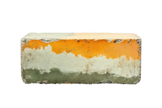 Concrete block with color layers on white background on transparent background