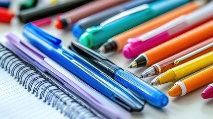 Colorful pens and notebook
