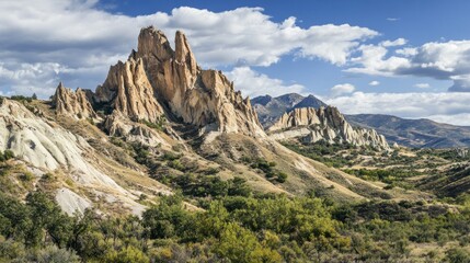Colorful rock formations in a valley