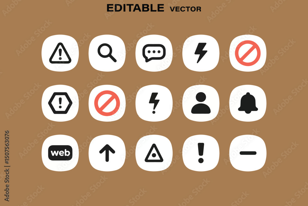 Poster set of vector icons for web design and mobile applications with rounded white backgrounds