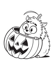 Cute Halloween Monster Coloring Page – Funny Ghosts, Kids in Costumes, and Spooky Treats


