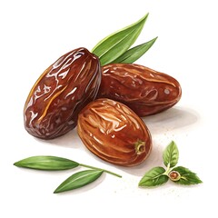 Glossy Brown Watercolor Date Fruit on Clean White Background